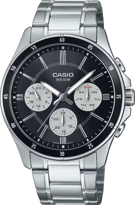 Мужские часы Casio MTP-1374D-1A3 черный циферблат стальной браслет.
