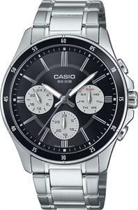 Мужские часы Casio MTP-1374D-1A3 черный циферблат стальной браслет.